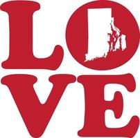 LOVE Rhode Island State Red Outline Vector Graphic Illustration Isolated