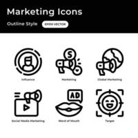 Marketing icons set with outline style vector
