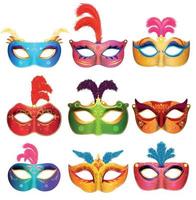 Mardi Gras Venetian handmade carnival masks. Face masks collection for masquerade party. Vector illustration