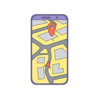 A map on a smartphone in cartoon style. Vector illustration isolated on a white background