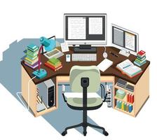 Copywriter workplace. Journalistic activity. Vector illustration