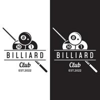 Billiard and cue stick creative logo template design. Logo of sport game billiard, club, tournament and championship. vector