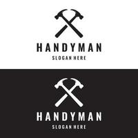 Crossed hammer logo template design for vintage work carpentry tools.Logo for handyman, repair, construction. vector
