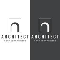 Abstract elements of arch line vector logo, for the construction of doors, windows, buildings and architecture. On a black and white isolated background.