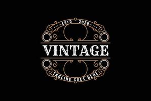 vintage retro ornamento borde marco real insignia emblema sello etiqueta logotipo diseño vector