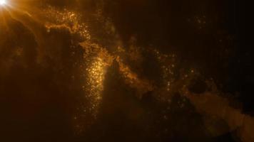 abstrato fundo do amarelo fogosa partículas do energia Magia ondas vôo a partir de a vento com a efeito do brilho e borrão bokeh. vídeo 4k, 60. fps video