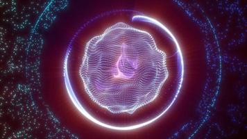 abstrato energia esfera a partir de partículas e ondas do mágico brilhando em uma Sombrio fundo, vídeo 4k, 60. fps video