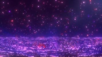 abstrakt Hintergrund von lila glühend fallen Partikel und ziehen um magisch Energie Wellen, Video 4k, 60 fps