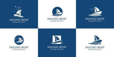 collection of sailing boat logos in abstract style vector