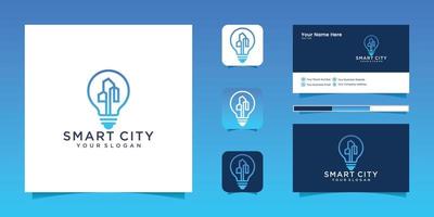 light bulb and city with line art style vector. build idea logo and business card design best energy power electricity concept. vector