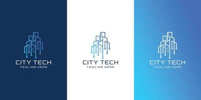 Tech city logo colorful line art style template vector