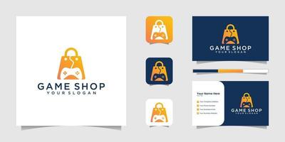 Game shop with bag logo concept, icon gaming and business card vector