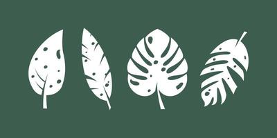 tropical leaves collection, nature leaves, green leaves on green  background vector