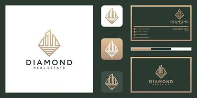 Diamond real estate logo design luxury home and business card vector