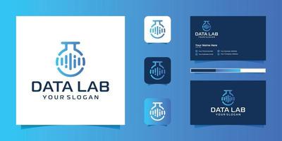 Digital Lab Logo Template. Chemical Flask . Glass pixel data laboratory logo design inspiration business card vector