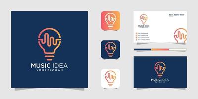 creative bulb lamp with pulse or wave element, logo and business card design vector