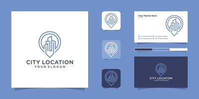 building location logo line art style and business card vector