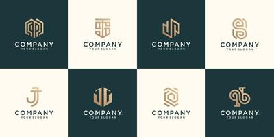 Monogram logo set flat design gold color designs in abstract modern minimalist flat for business vector