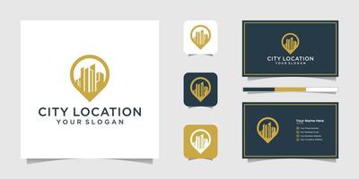 edificio ubicación logo y negocio tarjeta vector