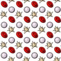 Blood cells seamless pattern. Hand drawn erythrocytes, leukocytes and platelet. Scientific biology illustration in sketch style vector