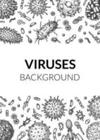 Virus vertical background in sketch style. Hand drawn bacteria, germ, microorganism. Microbiology scientific design. Vector illustration in sketch style