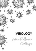 Virus vertical background in sketch style. Hand drawn bacteria, germ, microorganism. Microbiology scientific design. Vector illustration in sketch style