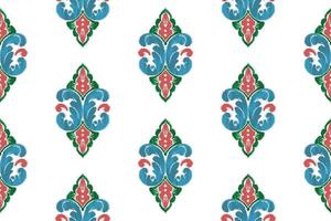 ikat étnico sin costura modelo diseño. azteca tela mandala textil fondo de pantalla. tribal nativo motivo boho ornamento africano americano indio gente tradicional bordado vector antecedentes