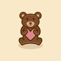 Cute Love Bear Logo Design vector