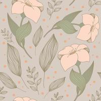 Vintage Floral linear pattern. Outline seamless illustration with flower and leaves vector