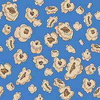 Seamless pattern with popcorn. Vintage style pop corn fluffy flakes on blue background. vector