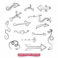 hand drawn arrow icon set isolated on white background. Doodle vector illustration