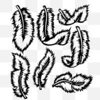 Feathers Tattoo Set in Transparent Background, Vector Illustration