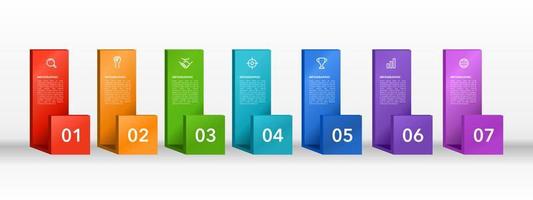 Infographic design 7 options or steps.  workflow layout, diagram, annual report, and web design. Vector illustration.