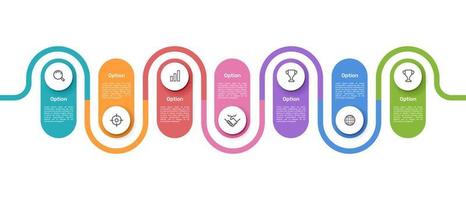 Business infographics with 7 options colorful on timeline diagrams on white background. vector