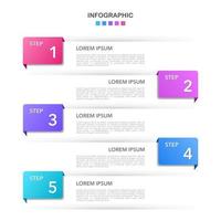 Infographic 5 steps or options arranged vertically alternately. Vector illustration.