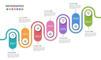 Infographic timeline business 7 years. The report, Presentation, Data, Milestone, and Infographic. Vector illustration.