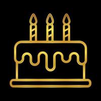 birthday cake icon in gold colored vector