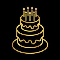 birthday cake icon in gold colored vector