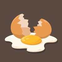 Egg White and Egg Yolk Flow from Cracked Egg Vector Illustration