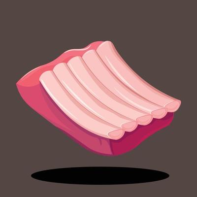 Raw Tender Rib Beef Red Meat with Bone Vector Illustration