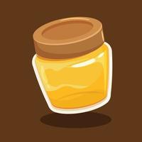 Golden Yellow Honey in Glass Jar with Wooden Cap Vector Illustration