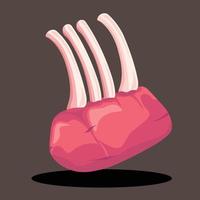 Raw Tender Rib Beef Red Meat with Bone Vector Illustration