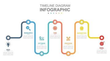 Infographic business template. 5 steps Modern Timeline diagram with line graph. Concept presentation. vector