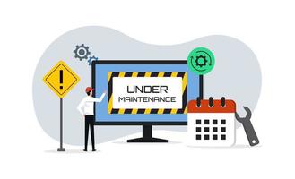 System maintenance and troubleshooting illustration, website under constructions, server update and repairs vector