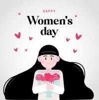 Happy Women's day greeting card with girl and flowers vector