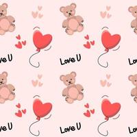 Valentines day pattern. Cute seamless pattern with teddy and balloon vector