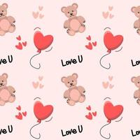 Valentines day pattern. Cute seamless pattern with teddy and balloon vector