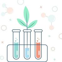 prueba tubos con soluciones y un prueba tubo con un planta brote. laboratorio análisis, investigación en química o biología. vector