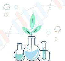 prueba tubos con soluciones y un prueba tubo con un planta brote. laboratorio análisis, investigación en química o biología. vector