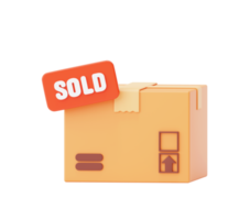 Cardboard box with sold out sign delivery shipping icon sign or symbol 3d background illustration